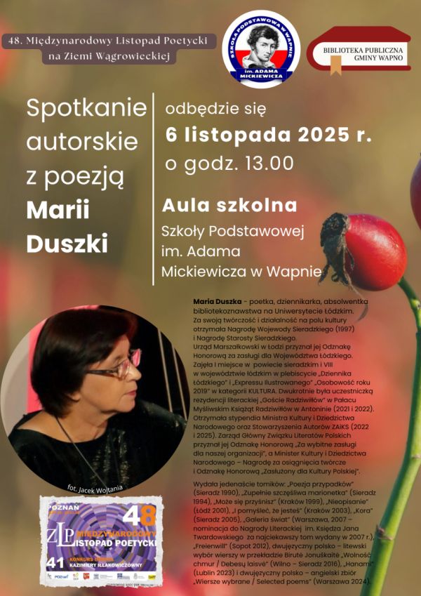 Zdjęcie Zapraszamy - 48. MLP spotkanie z poetką Marią Duszką